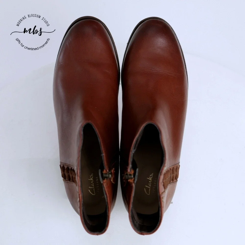 Clarks Maypearl Leather Side Zip Boots Brown Women 8